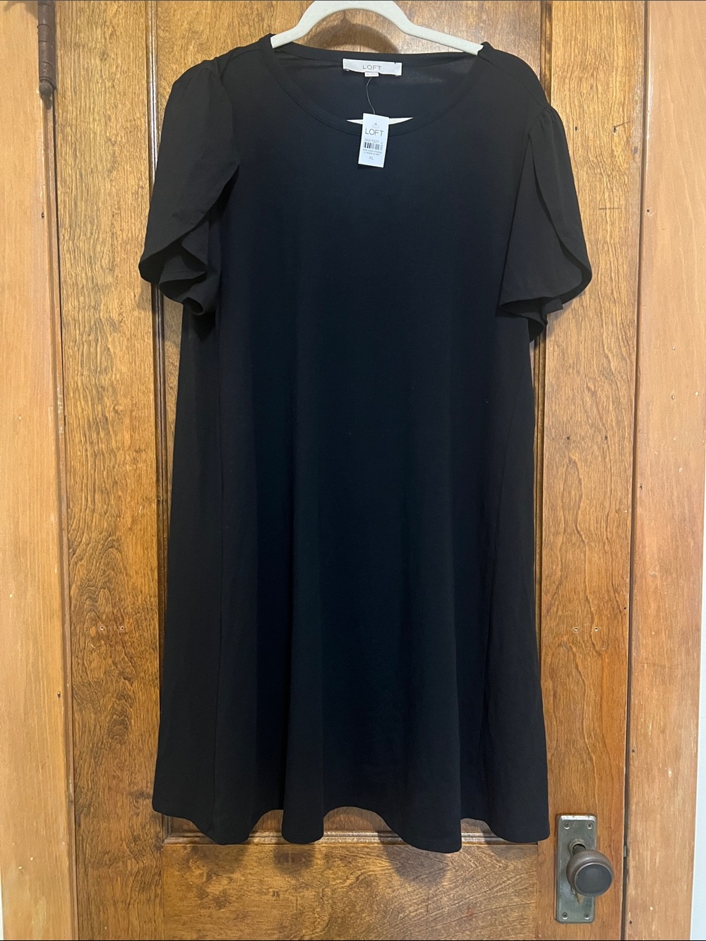 LOFT Black Short Puff-Sleeve Mini Dress